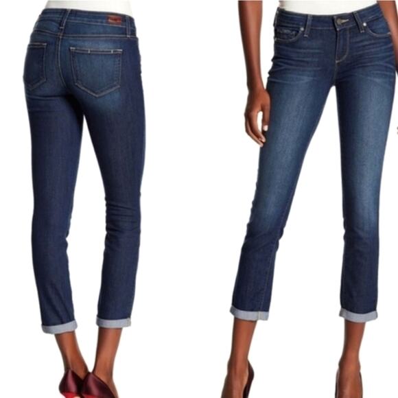 PAIGE Denim - PAIGE Kylie Crop Cuffed Ankle Low Rise Cotton Stretch Blue Denim Jean Size 25